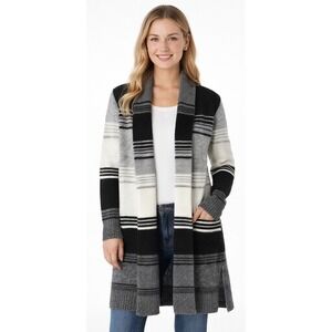 Time and Tru Womens XS Cozy Striped Cardigan Sweater Side Slit Soft Stretch NWOT